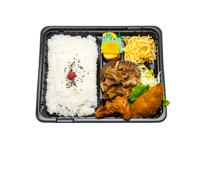 ミックス弁当(生姜焼き・白身フライ・唐揚)